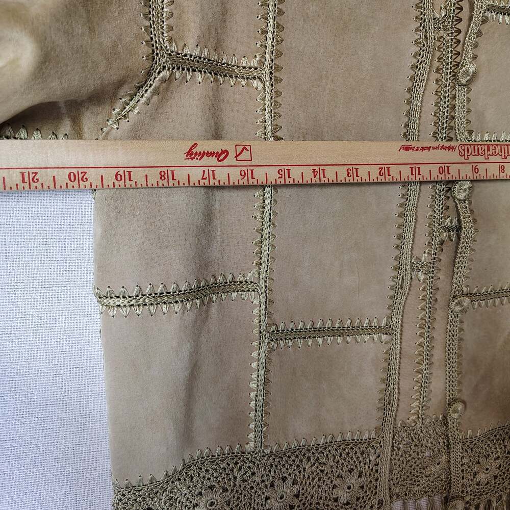 Patchwork Suede Jacket Womens M Boho Western Crochet Fringe 70s Hippie - Picture 8 of 14